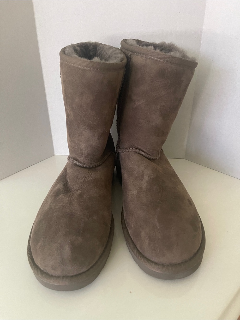 UGG Brown Suede Shearling-Lined Short Boots.